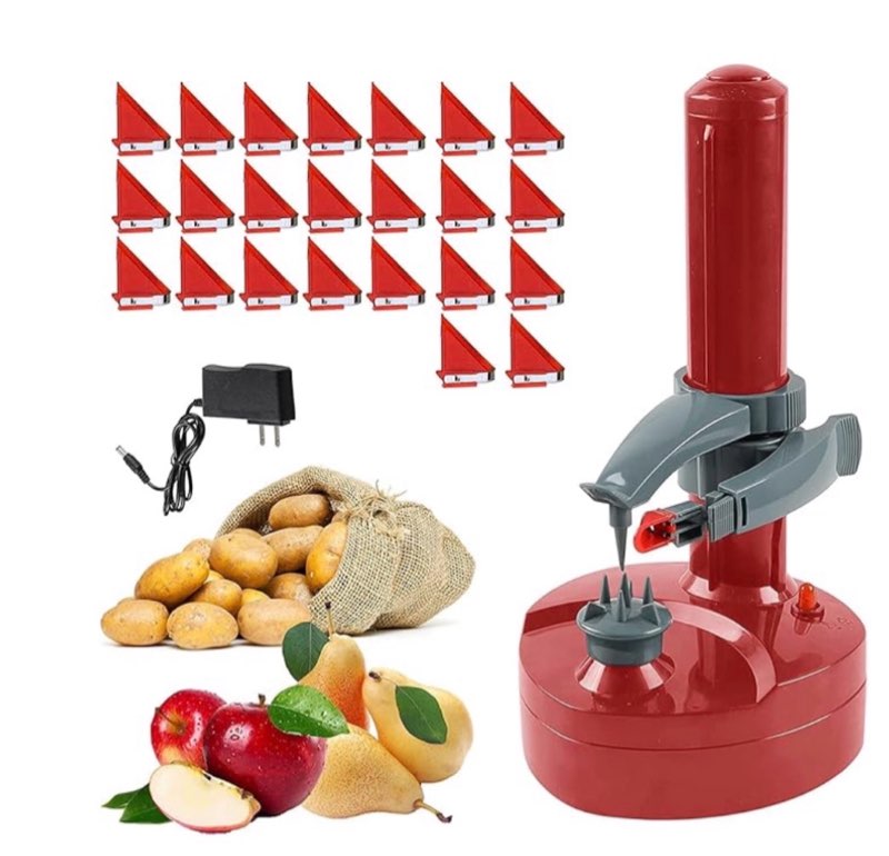 electric potato peeler with 23 replacement blades rotato express stainless steel automatic rotating fruits fruit potato peeler vegetables cutter apple paring machine kitchen peeling tool red