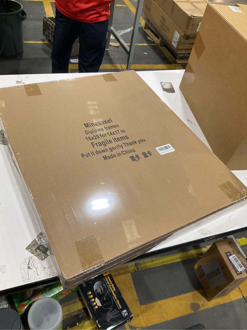 Condition photo showing New/Like New for 16x20 diploma frames 14x17 with black mat, fits degree certificate document, 20 x 16 walnut color frame with tempered glass panel for wall mounting black mat-1 16x20 or 14x17 with mat