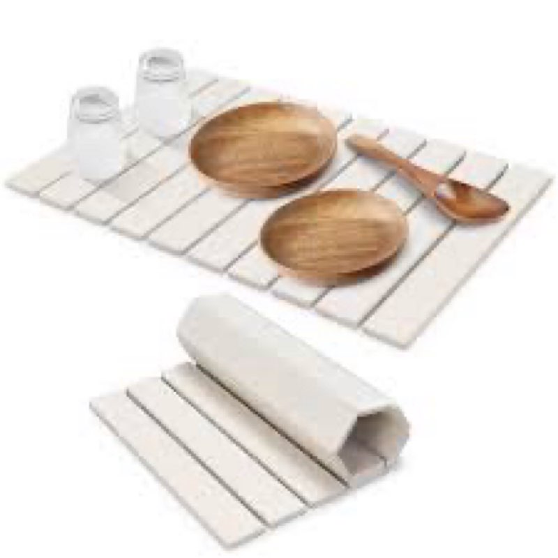 Stone Dish Drying Mat for Kitchen Counter – 24" x 16" Foldable Diatomaceous Earth Mat, Quick Dry & U