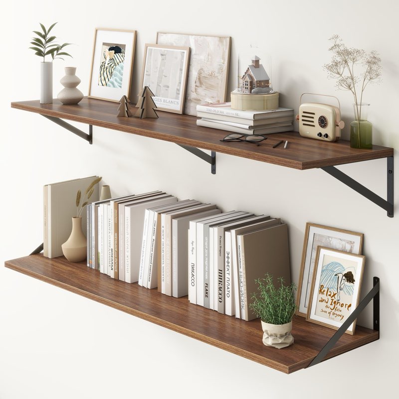 Deep Wall Shelves 55"W x 12"D Engineered Wood Floating Shelves for Wall, Sturdy Metal Bracket Booksh
