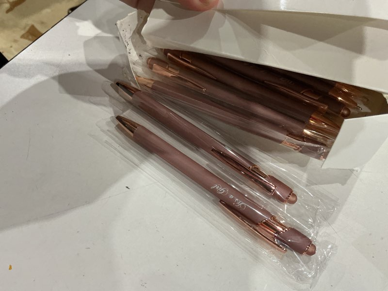 Condition photo showing Good Condition for jspupifip 50 pcs baby shower pens with stylus tip metal retractable baby shower pens girls black ink baby pens bulk it's a girl pens for baby shower favors guests school supply (rose gold)