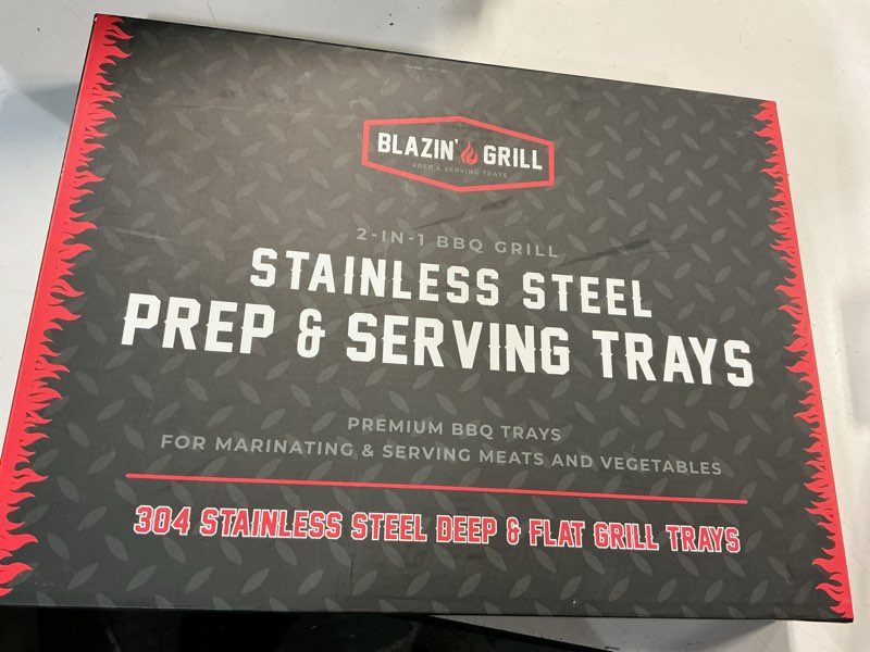 Condition photo showing New/Like New for avieus grill prep and serving trays | set of 2 stackable stainless steel trays | trays for marinating, serving & chopping | serving platter for plating food & bbq prep tub | grilling accessories stainless steel prep tray