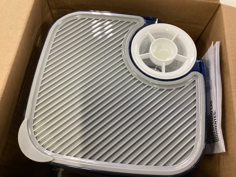 Condition photo showing Good Condition for equate warm mist humidifier, visible, filter free, white & blue, top fill, 1.3 gallon, big water capacity