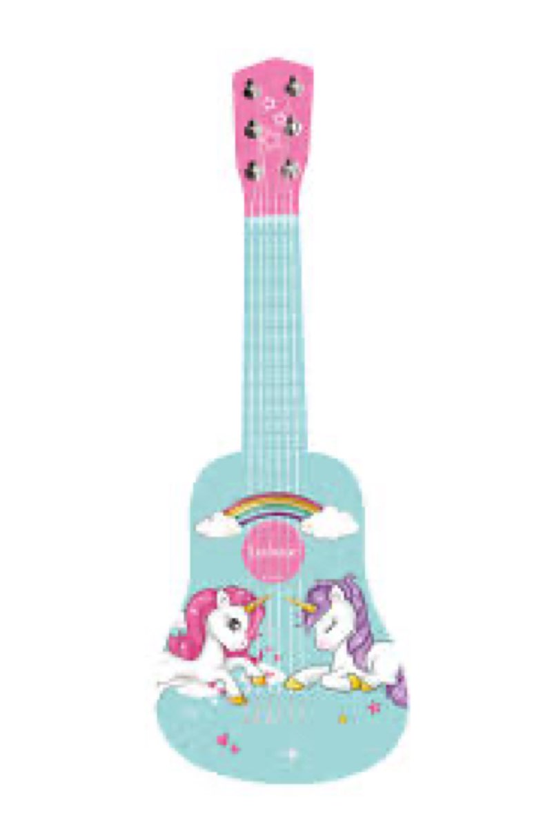 lexibook wooden unicorn guitar 6 strings blue/pink