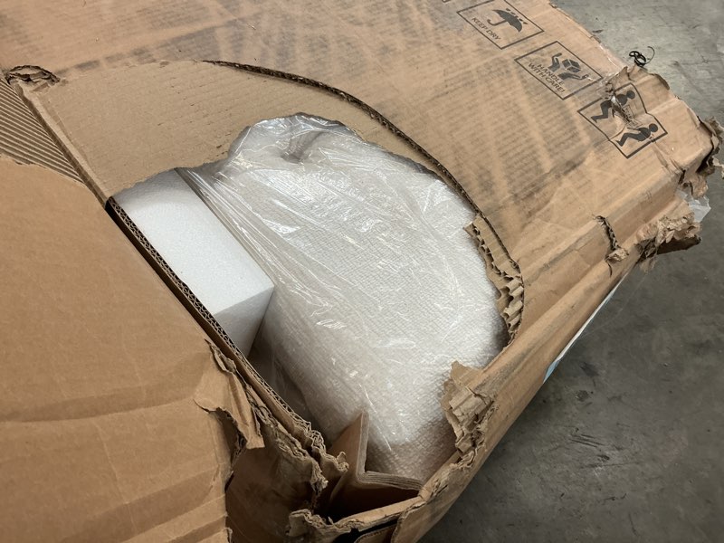 Condition photo showing As Is for King size off white bed, incomplete, box 1 of 2 only 