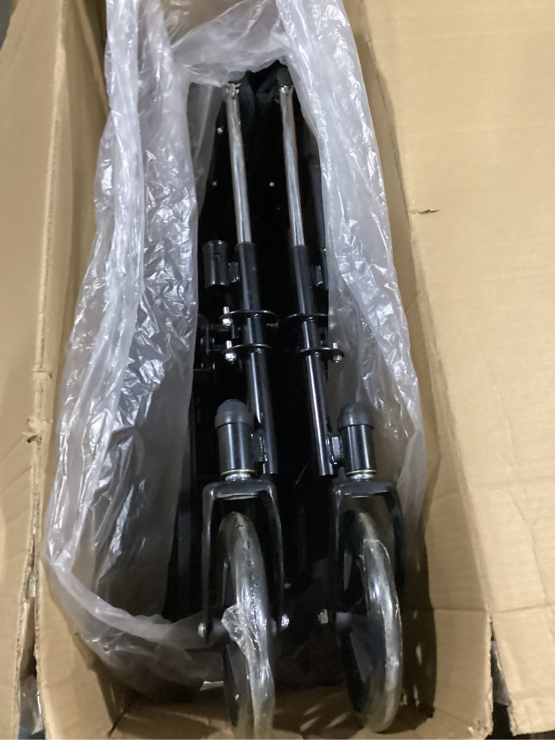 Condition photo showing New/Like New for equate lightweight foldable steel wheelchair with 18" seat and swing-away footrests, 350 lb capacity