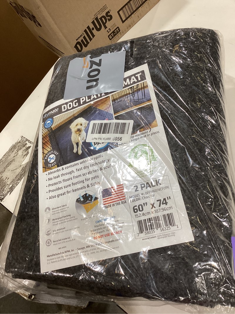 Condition photo showing Good Condition for drymate 2-pack jumbo dog playpen mat (60x74), absorbent, waterproof, slip-resistant, machine washable, reusable puppy pad for training, whelping, housebreaking, incontinence, crate, kennel (usa made) 60" x 74" (2-pack) charcoal