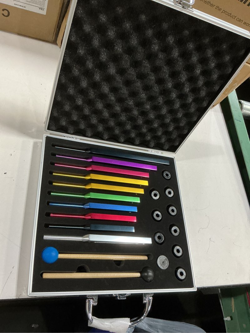 Condition photo showing Good Condition for mimiracle solfeggio tuning forks set - 10 unweighted aluminum alloy forks with cleaning cloth, rubber mallets, and gift box for meditation, yoga, and healing solfeggio 10 set