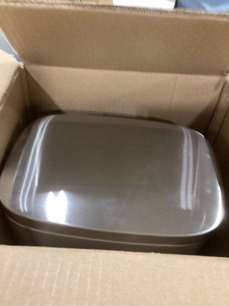 Condition photo showing Good Condition for Amazon Basics Smudge Resistant Small Rectangular Step Pedal Trash Can with Soft-Close Lid, Removable Inner Bucket, Brushed Stainless Steel, 12 Liter/3.1 Gallon, Satin Nickel Finish Satin Nickel Small, 12L/3.2 Gal