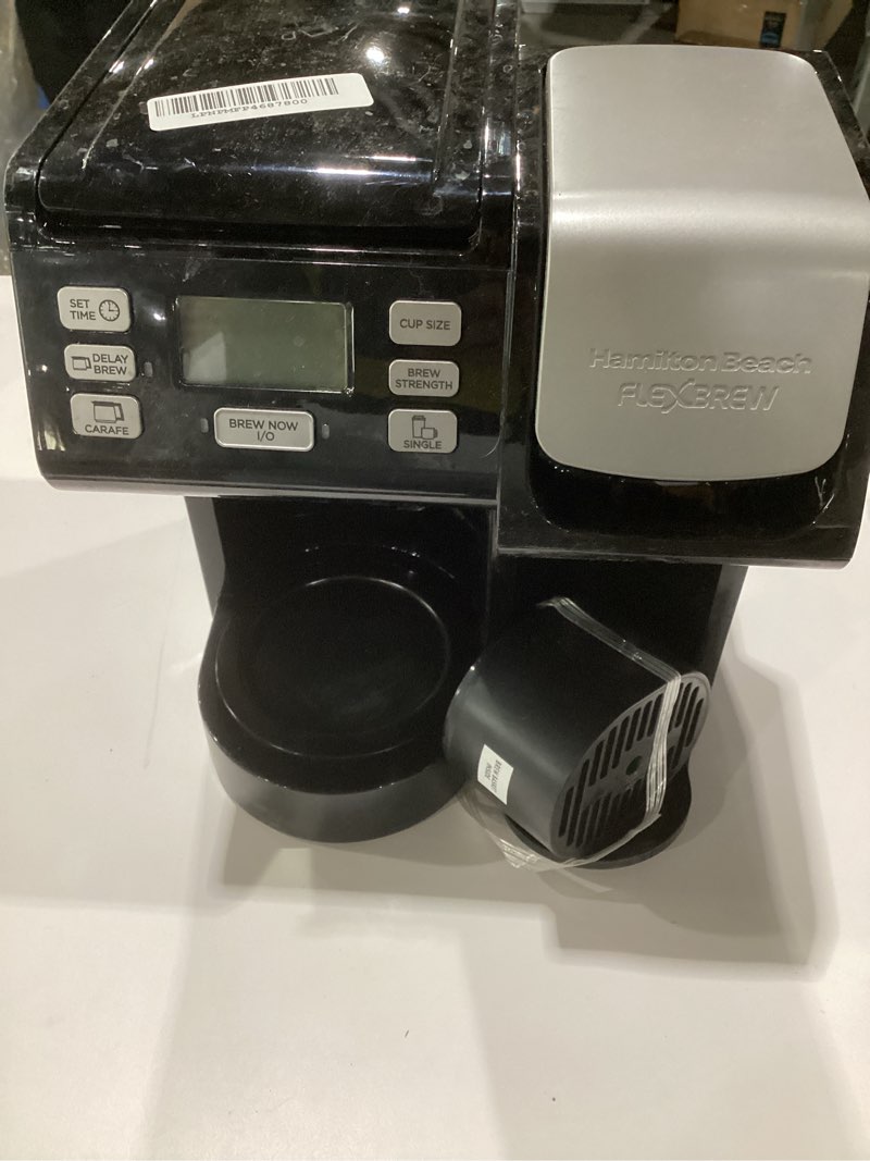 Condition photo showing As Is for Hamilton Beach FlexBrew Trio 2-Way Coffee Maker, Compatible with K-Cup Pods or Grounds, Combo, Single Serve & Full 12c Pot, Black - Fast Brewing (49902), AS IS “NOT TESTED”