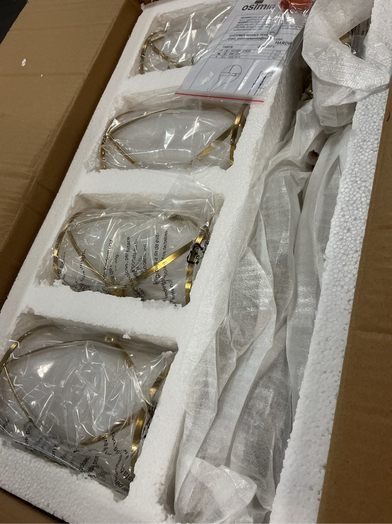 Condition photo showing Good Condition for 4-light kitchen island lighting, modern brushed gold dining room light fixtures with clear glass, farmhouse industrial linear chandelier pendant light with adjustable chain, ch9176bg-4is gold, clear glass 4-light, 1 pack