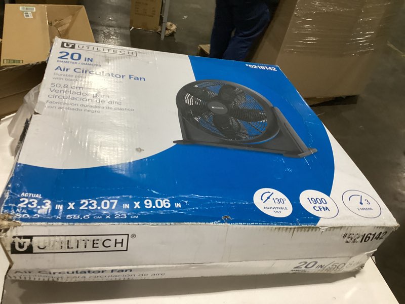Condition photo showing As Is for Utilitech 20-in 120 -Volt 3 -Speed High Velocity Indoor Black Box Fan Fan