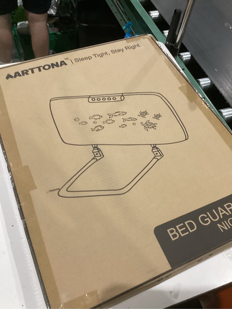 Condition photo showing New/Like New for Toddler Bed Rail with Night Light - Foldable Bed Side Rails - Fits for Most Beds Bed Rails for Full Size Bed, Queen Size Rails, Twin Rails - Portable Fence for Baby - 48inch Grey With Fish Image