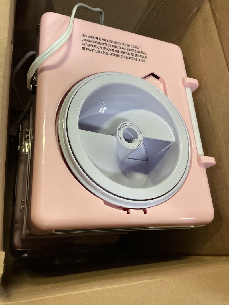 Condition photo showing As Is for nostalgia retro snow cone maker – countertop 5-qt shaved ice machine – stainless steel blades – includes 2 reusable cups, ice scoop, & sid shelf – pink table top pink