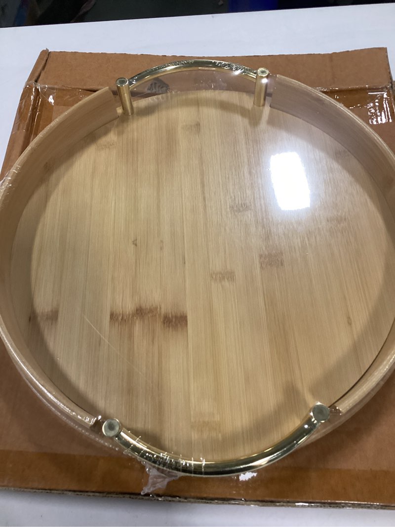 JUPELI 16" x 12" Bamboo Serving Tray with Handles – Marble Pattern Decorative Rectangle Tray for Coffee Table, Kitchen, Vanity, Bathroom, or Ottoman – Perfect for Bread Food Fruit Display & Storage 1 PACK-Rectangular