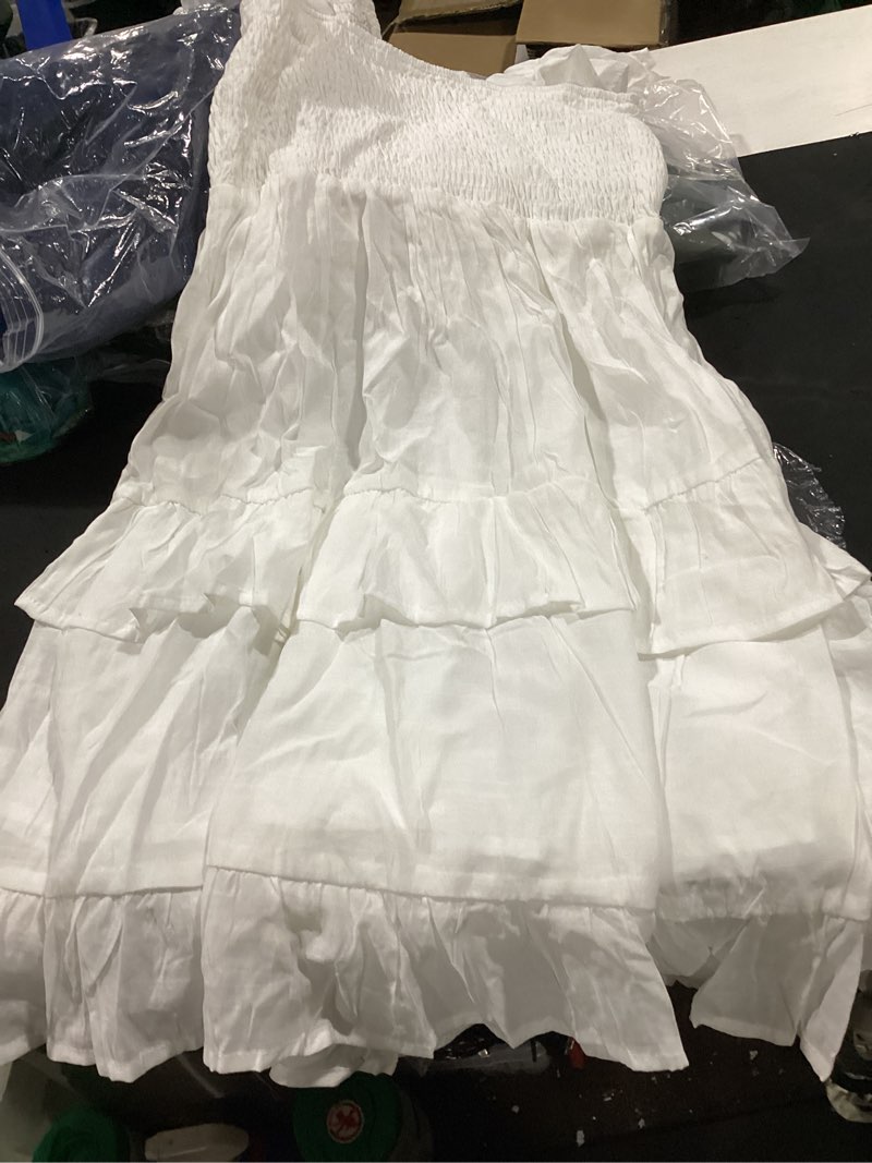 Condition photo showing Good Condition for fessceruna womens summer ruffle dresses elastic empire waist a-line layered swing flowy mini dress a-white x-small