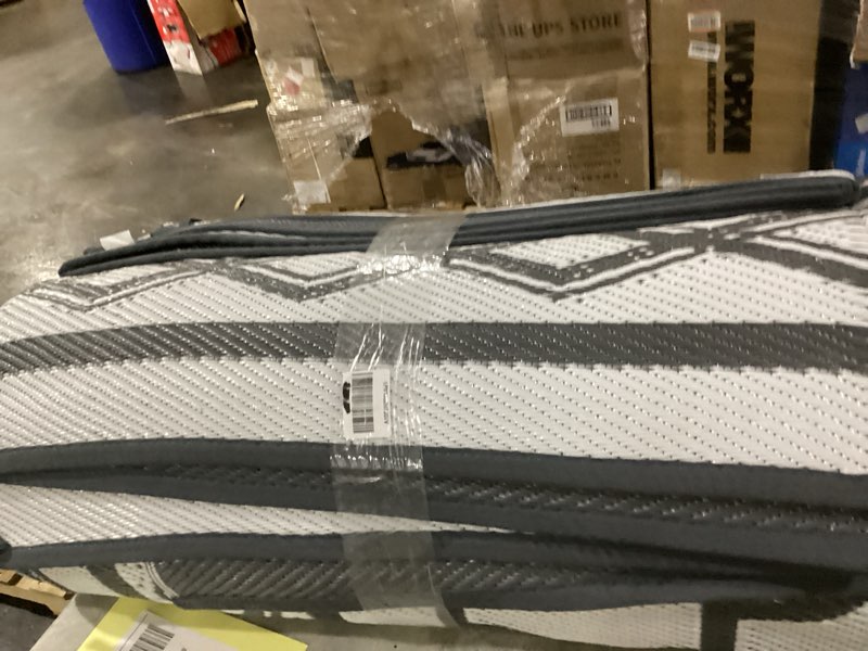 Condition photo showing As Is for garvee outdoor rug 10'x20' for patios clearance, reversible outdoor plastic straw waterproof camping carpet, large area rugs patio mats for outside rv, camper, deck, porch, beach, picnic (grey/white) grey/white 10' x 20' (rectangular)