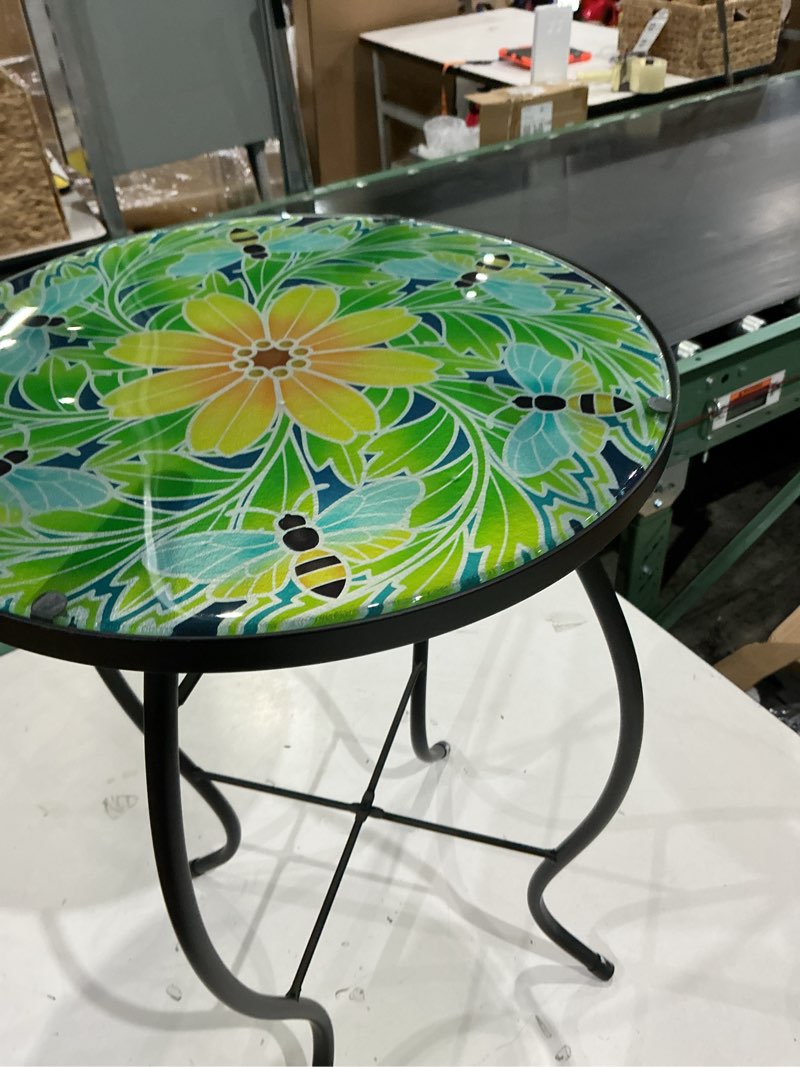 Condition photo showing Good Condition for vcuteka outdoor side table mosaic end patio side table small end tables glass top round balcony coffee tables porch indoor glass top bee 14