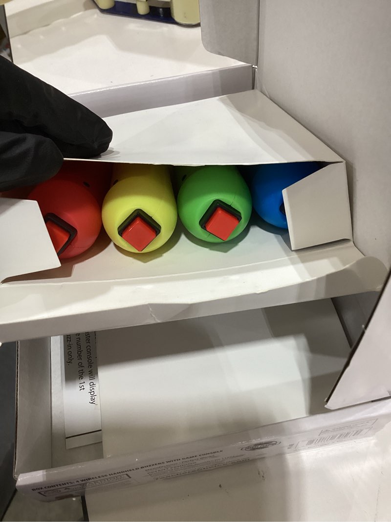 Condition photo showing As Is for Teacher's Choice 4 Player Wireless Handheld Game Buzzer System - Displays First Buzz-in - Great for Jeopardy, Family Feud, Trivia and Buzzer Games - Console with 4 Joystick Buzzers, 4 Unique Sounds