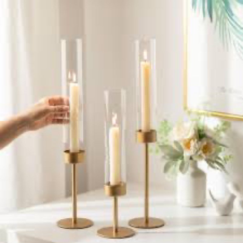 Glass Hurricane Candlestick Holders Gold - Romadedi 18 PCS Taper Candle Holder Bulk Tall Clear Glass