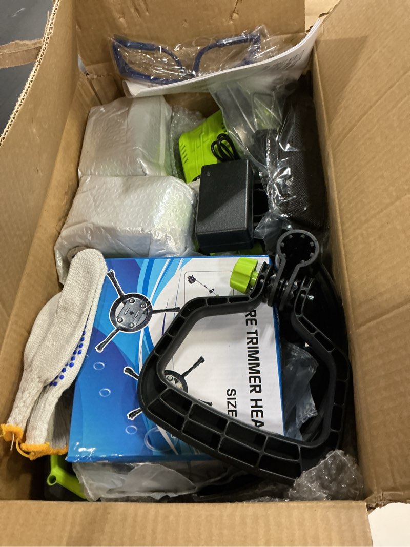 Condition photo showing New/Like New for 21v lightweight weed wacker, cordless string trimmer & brush cutter with edging wheels, 4-in-1 electric, 2x 4.0ah battery & lcd display & strap, foldable edger with wire brush for patio & yard 139*13*19