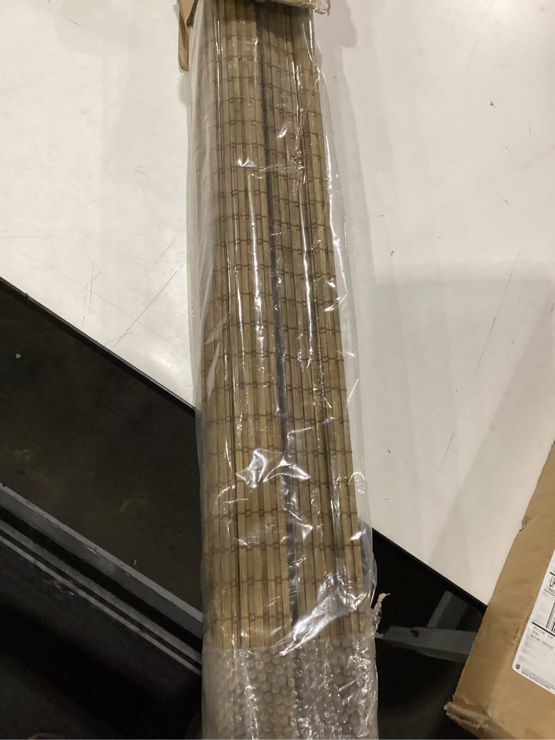Condition photo showing Good Condition for lazblinds cordless bamboo roman shades, privacy blinds for interior windows, room darkening roll up bamboo blinds for home & patio, 34.5" w x 48" h, highfield teak pricacy - highfield teak 34 1/2" w x 48" h