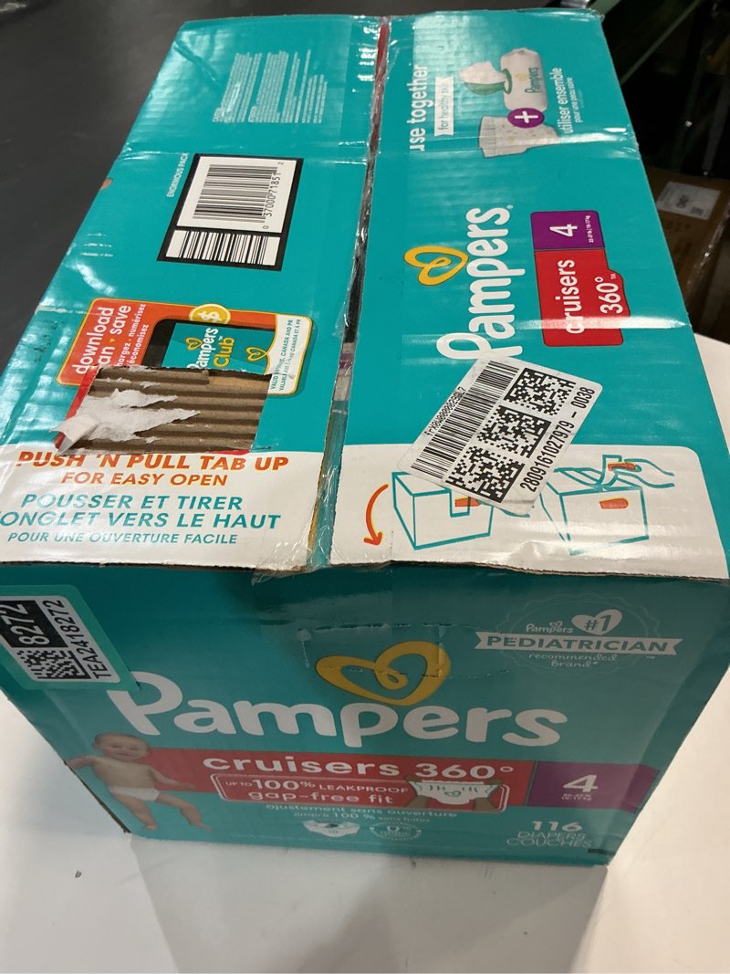 Condition photo showing New/Like New for Pampers Diapers - Cruisers 360 - Size 4, 116 Count, Babyproof up to 100% Leakproof Pull-On Diaper