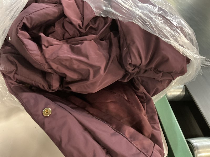 Condition photo showing As Is for cole haan women's long quilted puffer coat down jacket small merlot