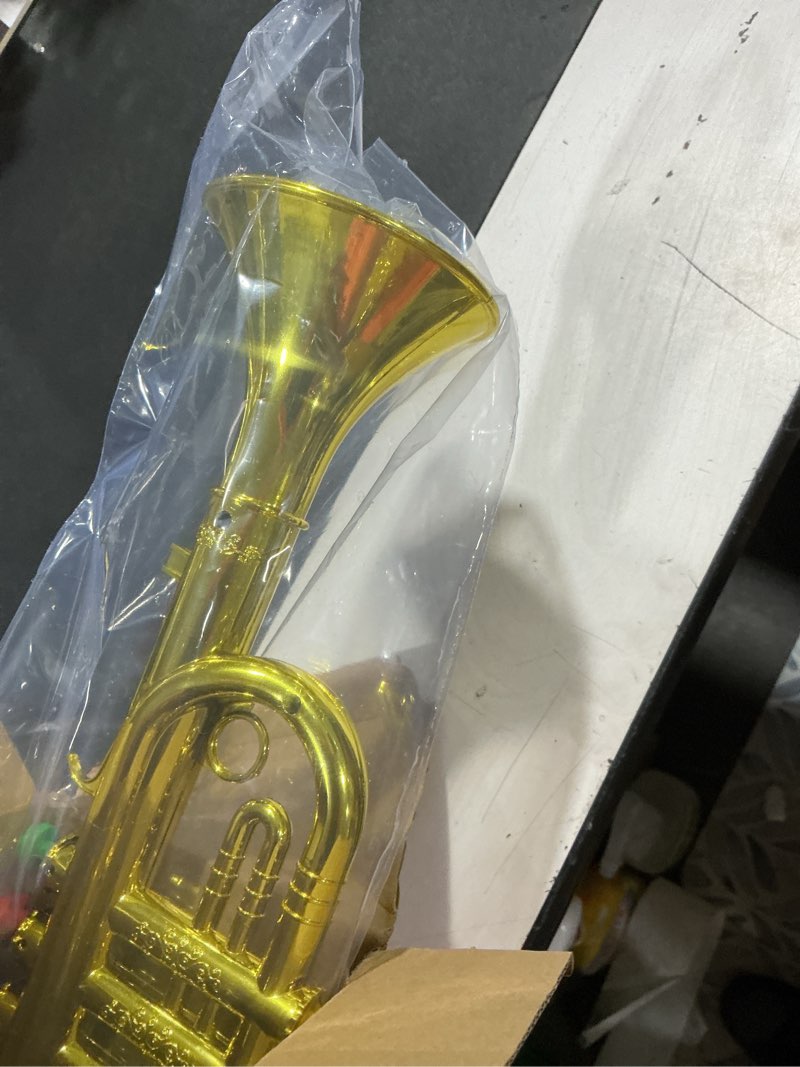 Condition photo showing Good Condition for lewtemi gold trumpet musical instruments toy for kid toddler fake plastic preschool music toy gift non-professional wind instrument early educational teaching songs gifts for toddlers children