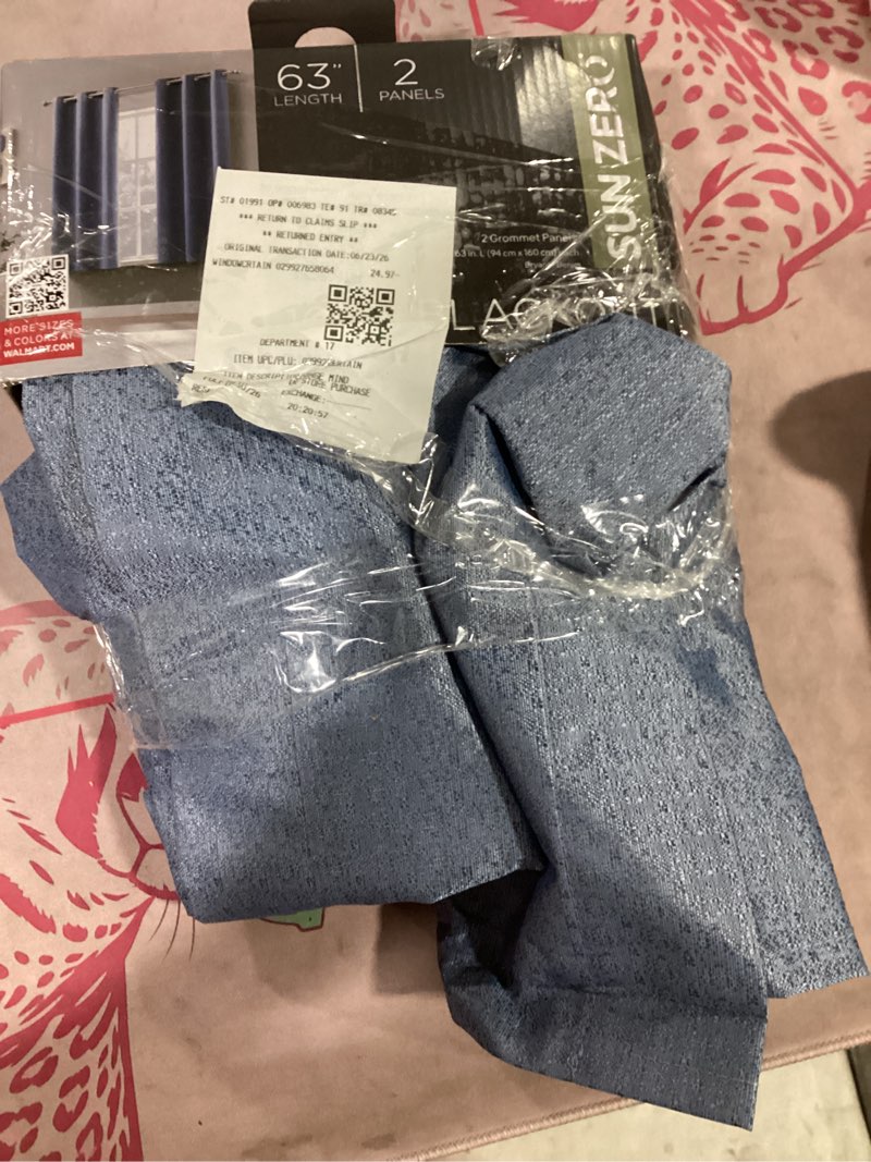 Condition photo showing Good Condition for sun zero bryant 2-piece textured thermal insulated 100% blackout grommet top curtain panel  denim blue  37”w x 63 l