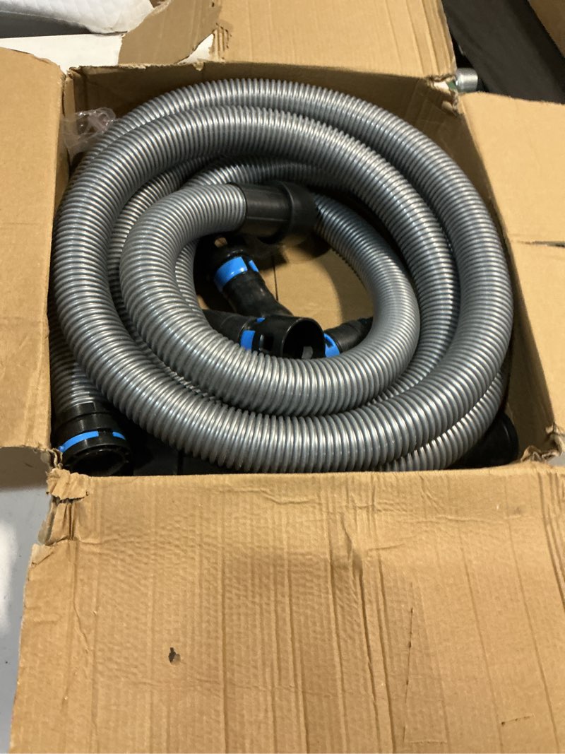 Condition photo showing As Is for 16 ft shop vac hose extension kit, dust collection hose kit with 6 adapters for home shop vacuums system, compatible with major household vacuum cleaner brands, silver gray vacuum hose