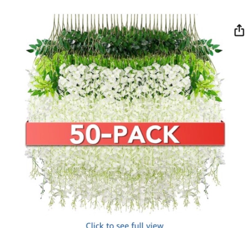 Wisteria Hanging Flowers,Fake Hanging Flowers, Wisteria artificiales Garland for Home Wedding Arch Floral Party Garden Ceremony Outdoor Decor,3.6 feet Long(50,White)