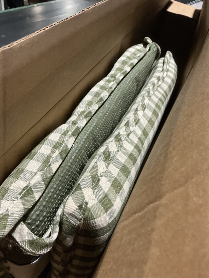 Condition photo showing Good Condition for klear vu porch rocking chair cushion set for indoor and outdoor use, assembled in the usa, easy to clean stylish seat and back pads with fabric ties, 20" x 17" x 2", gingham pine