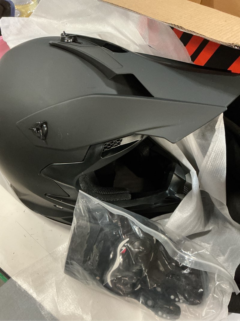 Condition photo showing Good Condition for Adult Motocross Dirt Bike Helmet with Goggles, Gloves & Mask Dirt Bike ATV Helmet for Unisex-Adult Men Women Adjustable Sun Visor DOT/FMVSS-218 Off-Road Motorcycle Helmet UTV Helmet Downhill Matte Black-188 X-Large