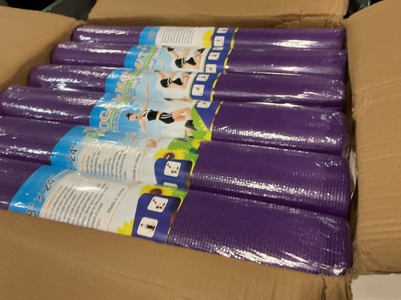 Condition photo showing New/Like New for 24 Pcs 3 mm Thick Yoga Mat Bulk, Exercise Workout Non Slip Fitness Pad for Women Kids Gym Home Yoga Pilates, Reliable Sturdy Material and Easy to Clean Purple 24