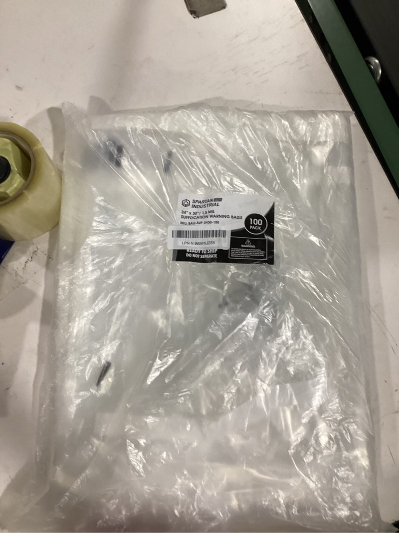 Condition photo showing Good Condition for spartan industrial - 24" x 30" (100 count) self-seal clear poly bags with suffocation warning for packaging, shipping, decor - permanent adhesive