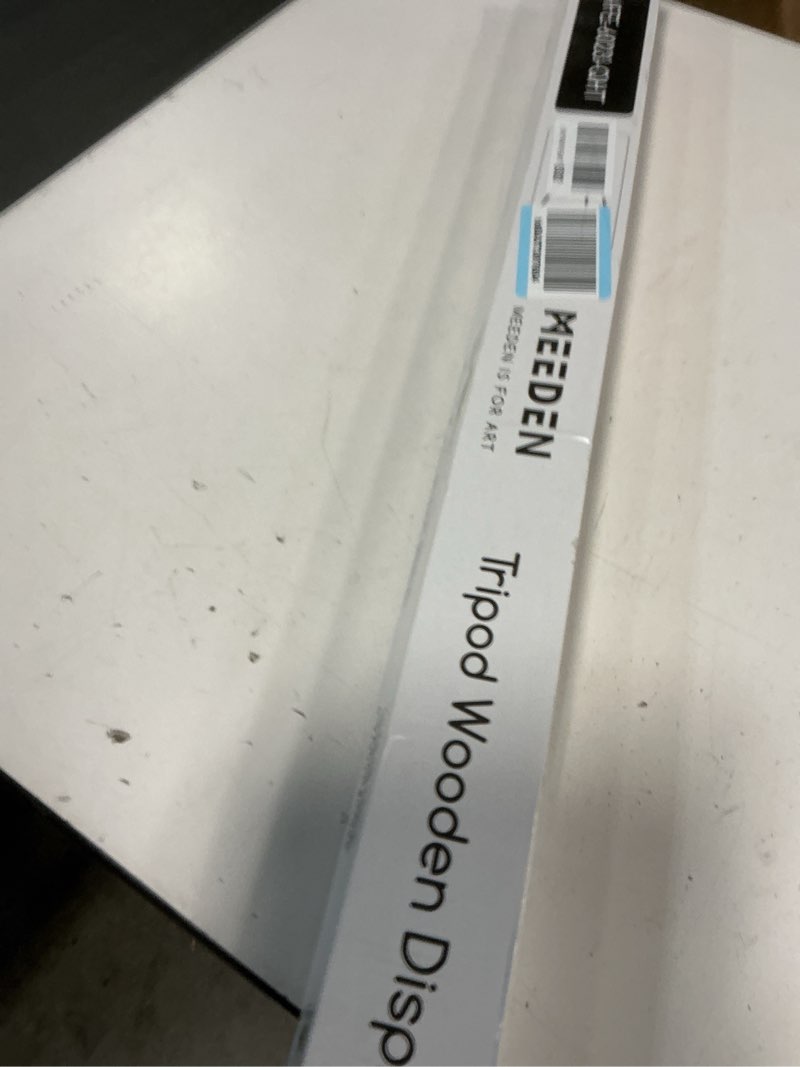 Condition photo showing New/Like New for MEEDEN Easel Stand for Wedding Sign: Wood Tripod for Poster Board - Wooden Easel Standing for Display Welcome Picture Walnut Color