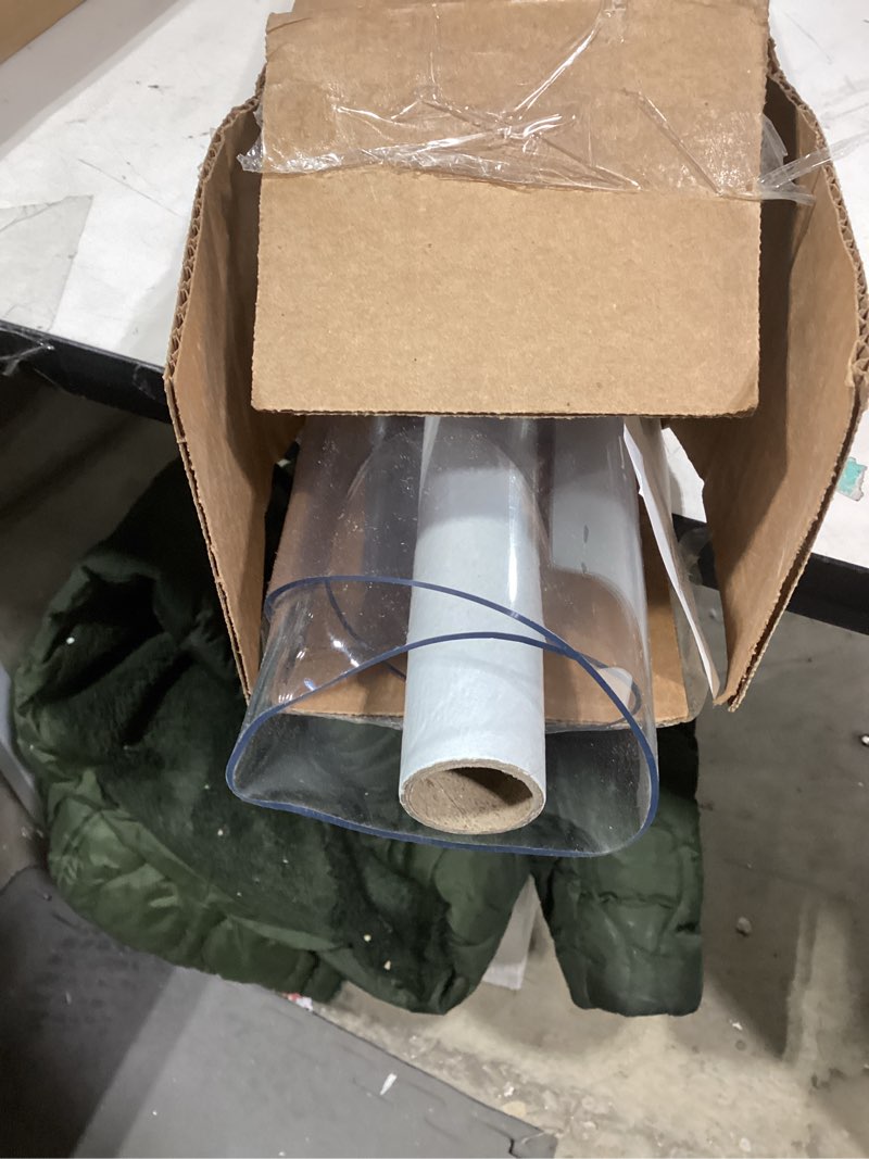 Condition photo showing As Is for LovePads Round Clear Table Cover Protector 48 Inch, 2mm Thick Table Protector for Dining Room, Waterproof Plastic Cover PVC Vinyl Tablecloth, Circle Tabletop Protective Pad for Furnture Surface 48" (Round) Clear 2mm