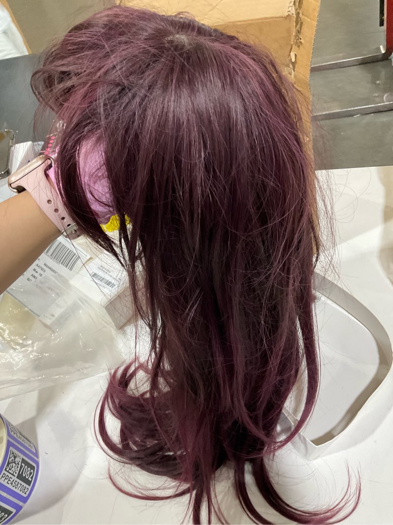 Condition photo showing As Is for Long Layered Shoulder Length Purple Red wig Synthetic Hair Fiber Highlight Multicolor Wigs for White Women (Purple red mixed)