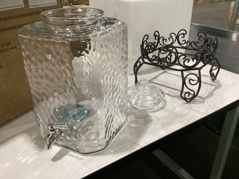 Condition photo showing New/Like New for style setter homestead beverage dispenser cold drink dispenser w/ 2.5-gallon capacity glass jug, metal rack & leak proof acrylic spigot great for parties, weddings & more