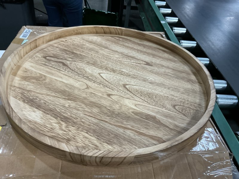Condition photo showing New/Like New for round ottoman table tray round-24 - rustic wooden serving tray for farmhouse decorative oversized coffee table trays living room kitchen counter breakfast nature