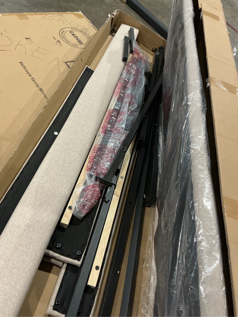 Condition photo showing Good Condition for novilla king size bed frame with adjustable headboard platform king bed frame linen fabric upholstered headboard, no box spring needed, noise-free, wooden slats support, easy assembly, beige