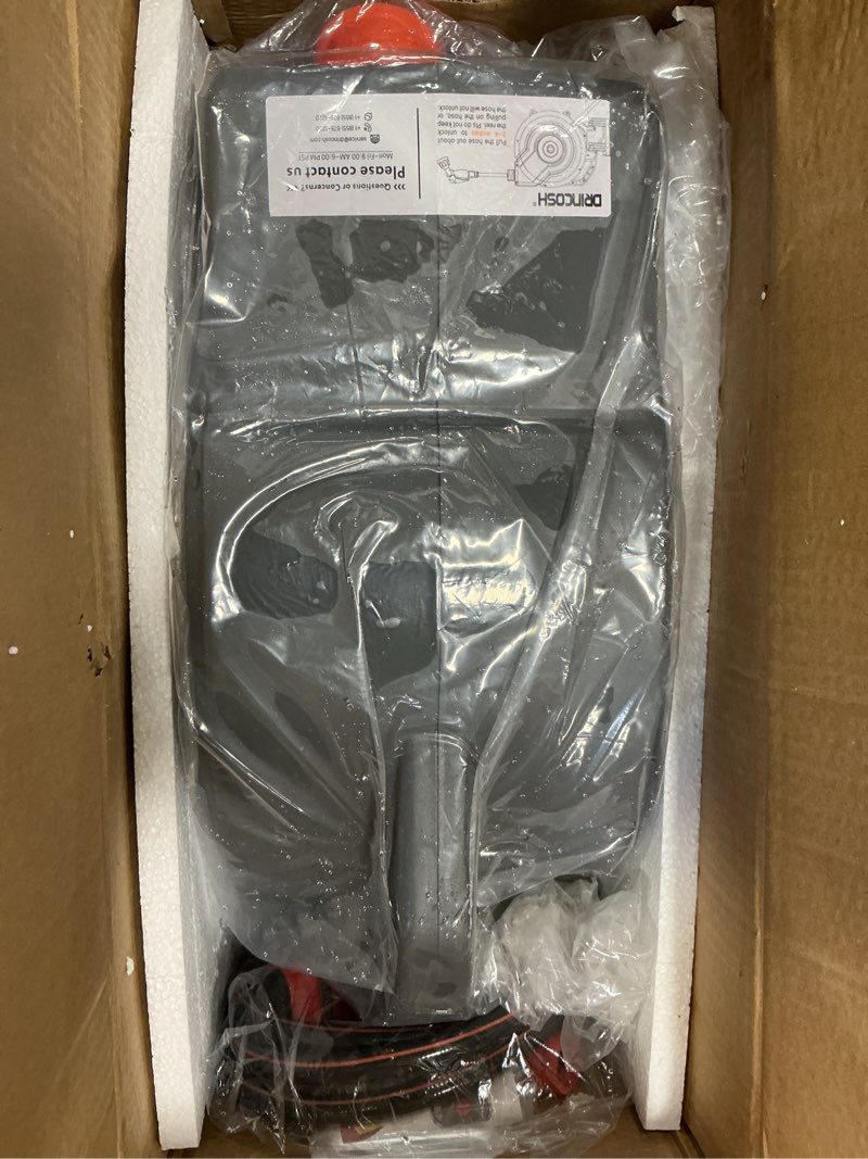 Condition photo showing As Is for Upgraded Retractable Garden Hose Reel 1/2 in x 100 ft PRO 180° Swivel Metal Bracket Automatic Slow Return Heavy Duty Wall-Mounted Hose Reel Any Length Lock 9 Pattern Nozzle UV Resistant