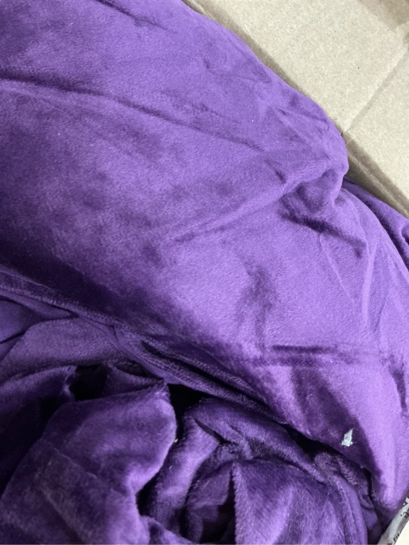 Condition photo showing Good Condition for luxury velvet king comforter set, 3 pieces reversible comforters king size with 2 pillow shams, brushed solid microfiber back, all season cozy, soft, warm, lightweight (purple, 104x90 inch) purple king (104"x90")