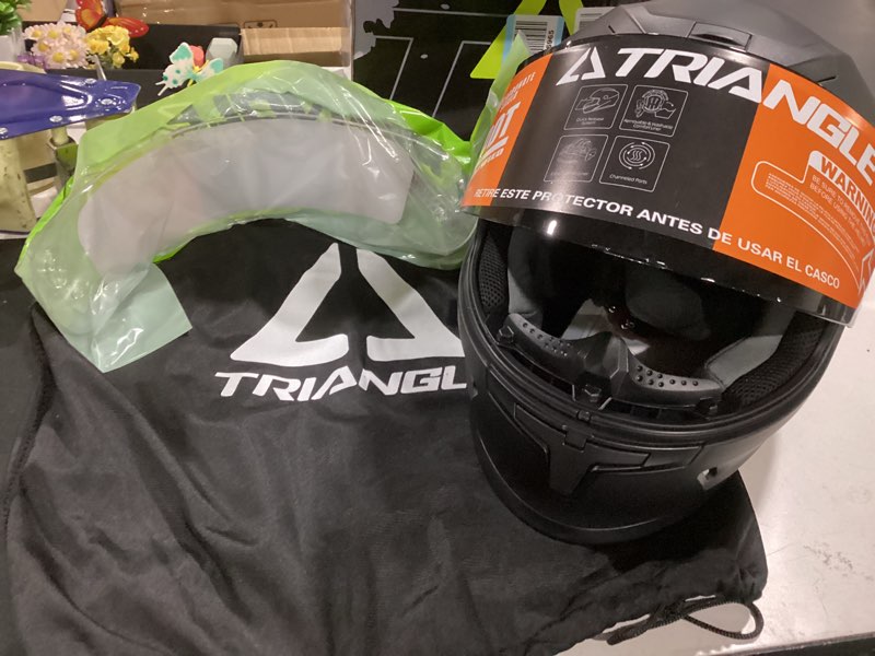 Condition photo showing New/Like New for triangle kids motorcycle helmets youth full face helmet lightweight with 2 visors dot approved large matte black