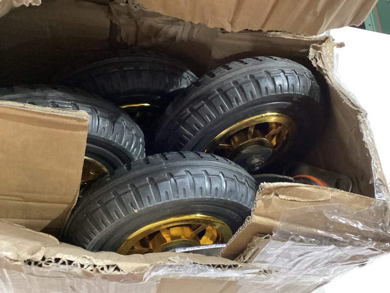 Condition photo showing As Is for 4 Pcs 8 Inch Caster Wheels, Swivel Rubber Plate Caster with Top Plate and Screws, 3000Lbs Load Heavy Duty Casters with 2 Brake Wheels for Furniture Transport, Industrial Transport