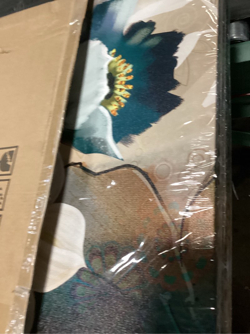 Condition photo showing Good Condition for serimino large canvas wall art for living room, blue floral pictures wall decor for dining room bedroom bathroom kitchen 3 pieces lotus flower print painting for home decorations 20"x28" 28"l x 20"w white and indigo blue lotus