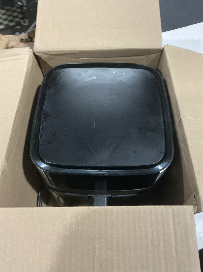 Condition photo showing As Is for newbulig air fryer 6.34qt airfryer with visible window stainless steel | 400? fast heating air fryers oven with nonstick and dishwasher-safe basket 8-in-1 cooking preset with timer auto-off black 6.34 qt