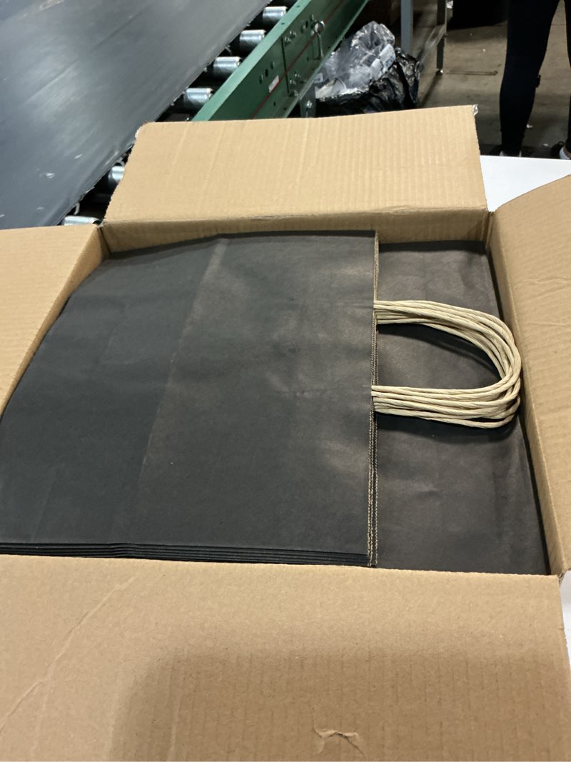 Condition photo showing New/Like New for qiqee 13"x4.5"x10" large gift bag with handles bulk 100pcs gift paper bags black bags multiple uses (wide large) wide large-100 count