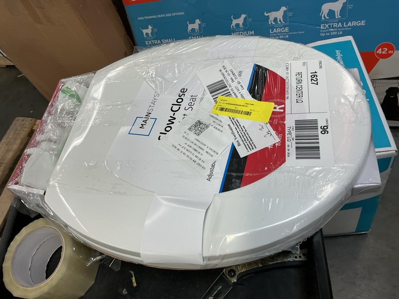 Condition photo showing As Is for mainstays plastic round slow close toilet seat in white